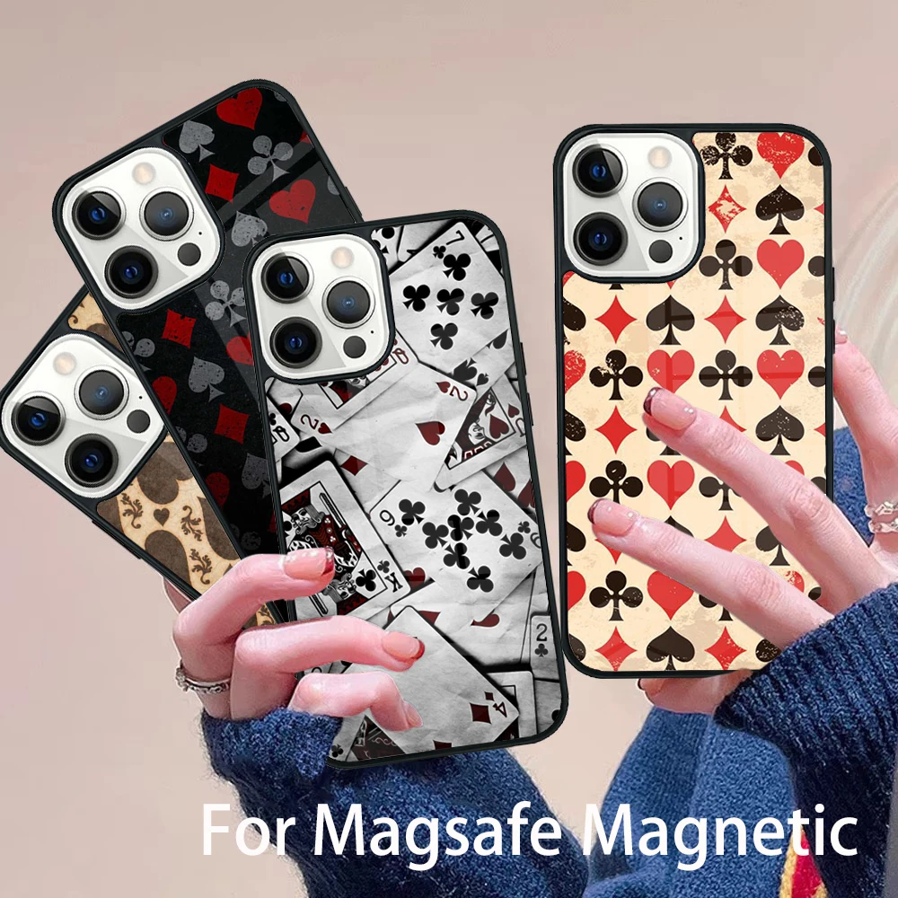 

King Queen Playing Card Phone Case Magesafe Magnetic Wireless Charge Cover For IPhone 16 11 12 13 14 15 Pro Max Plus Mini