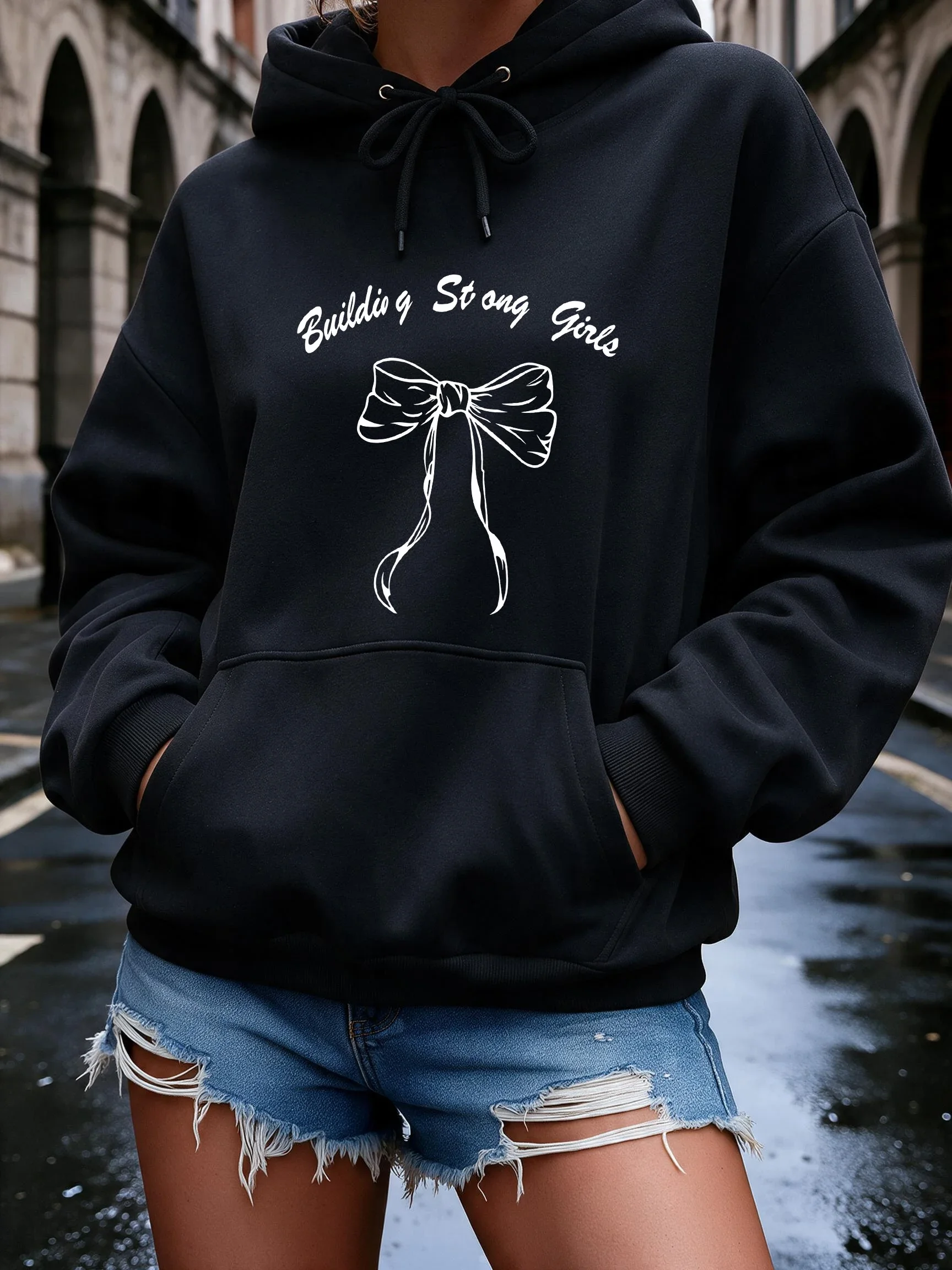 Bow Bow and Letter Print Women's Hoodies Fashion Pocket Sweatshirts Graphic Y2k Pullovers Clothes Female 90s Outfit Cheap Daily Wear - Aliexpress Deal