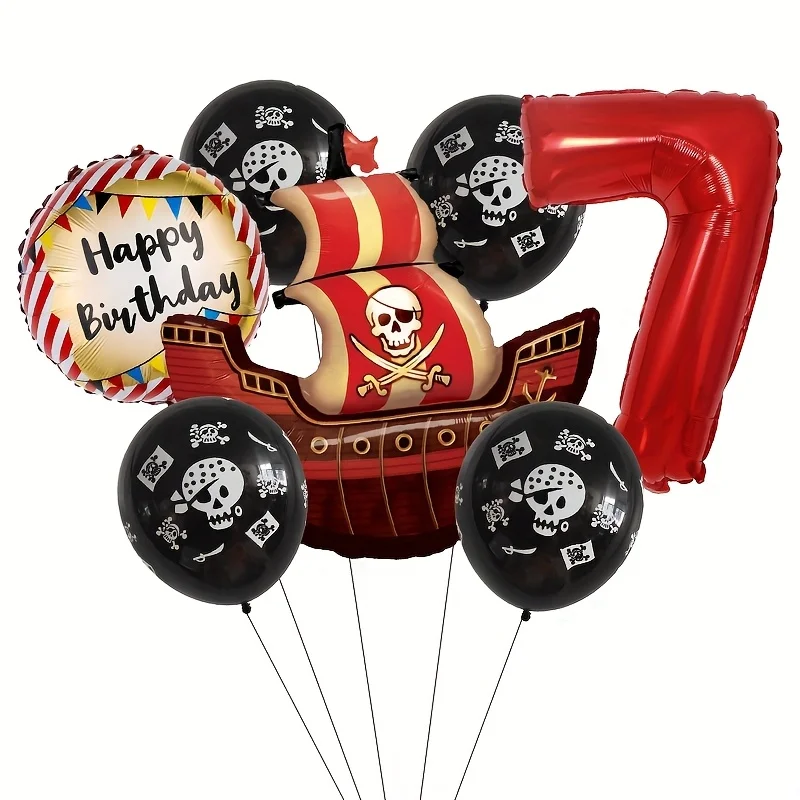 Piratenschiff-Folienballon mit Nummer 1-9 Piraten-Themen Geburtstag Halloween Deko für Innen und Außen Festival-Szenendekoration Zubehör – Detail 8
