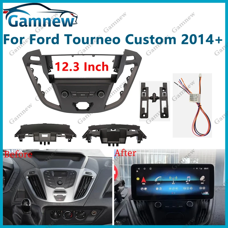 12.3 Inch Car Frame Fascia Canbus Box Adapter Android Radio Dash Panel Kit For Ford Tourneo Custom 2014+