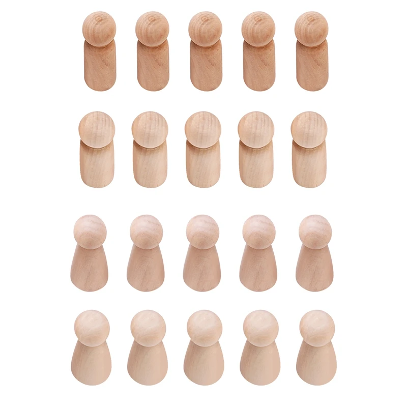 Wooden Peg Doll Unfinished Wooden People Plain Blank Bodies Angel Dolls For DIY Craft Pack of 20