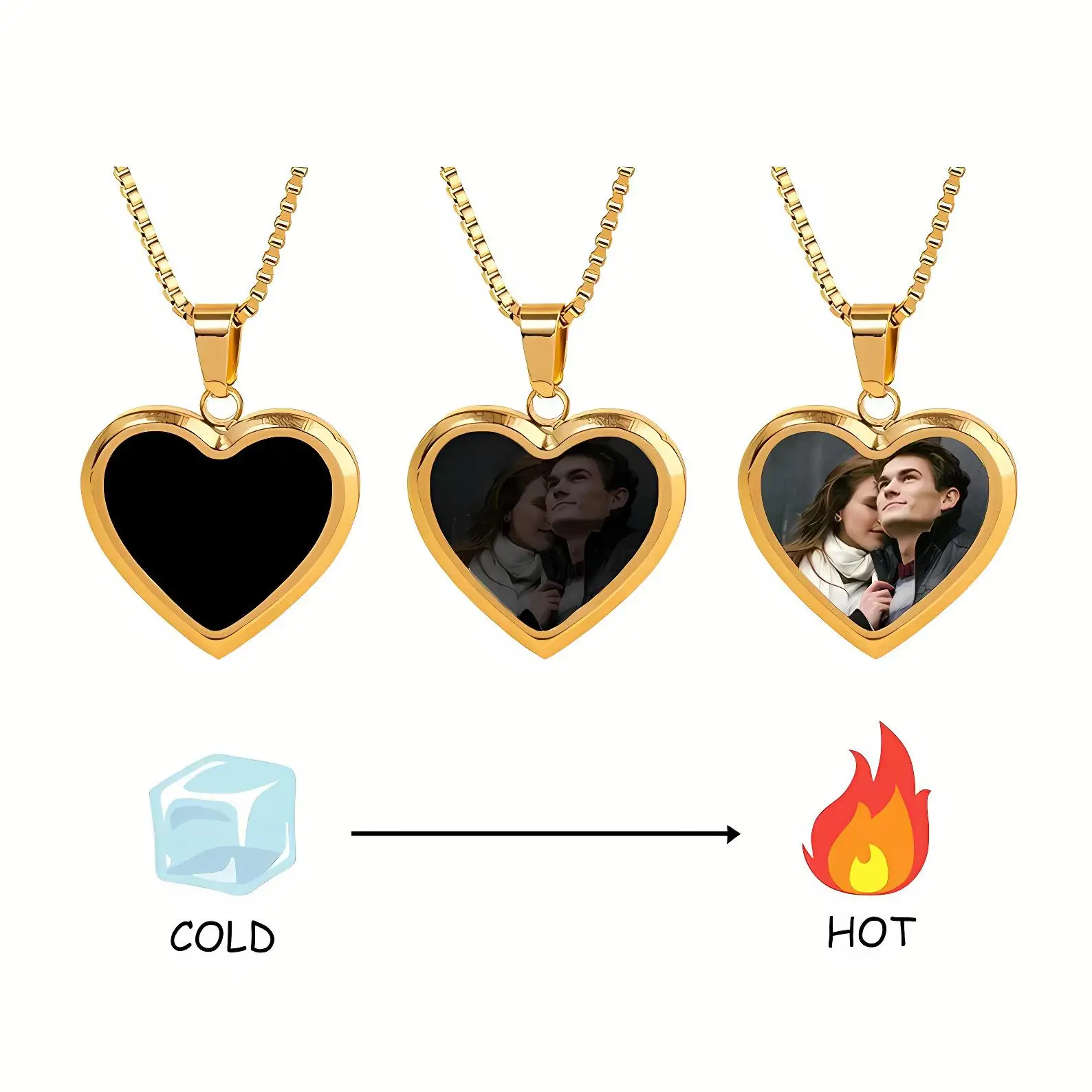 

Personalized Heat Activated Photo Necklace Stainless Steel Custom Pic Engrave Text Heart Pendant Necklace for Couple Gift