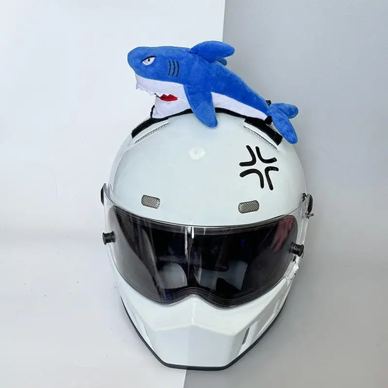 Plush Motorcycle Hat Doll Safety Hat Plush Shark Doll Shark-Shaped Doll Motorcycle Decoration Tool For Holiday Parties Skiing