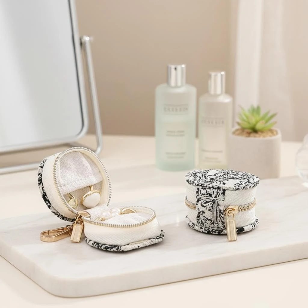 

Pu Leather Portable Jewellery Travel Case Keyring for Rings Jewellery Holder With Soft Lining and Multiple Compartments