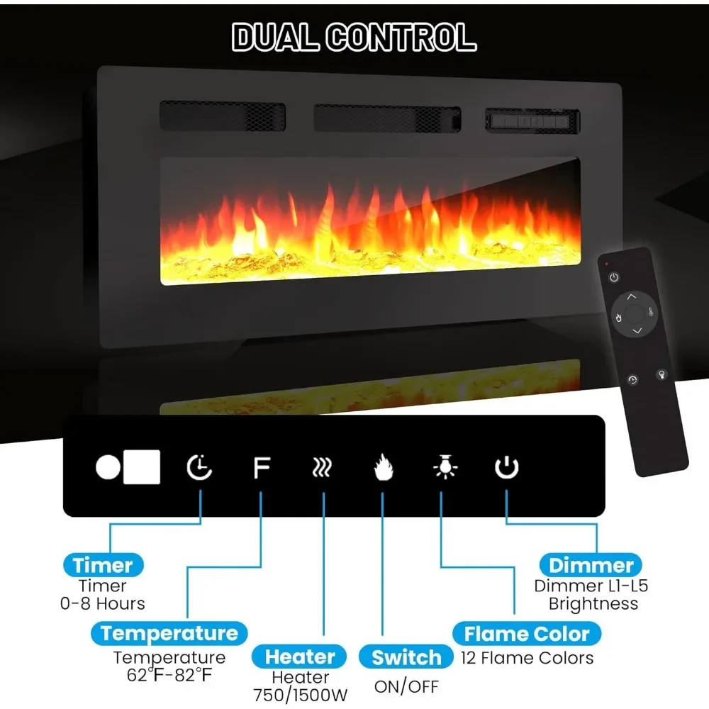 LED Flames and 36-Inch Heater 70-Inch White Contemporary Electric Fireplace TV Stand with Adjustable