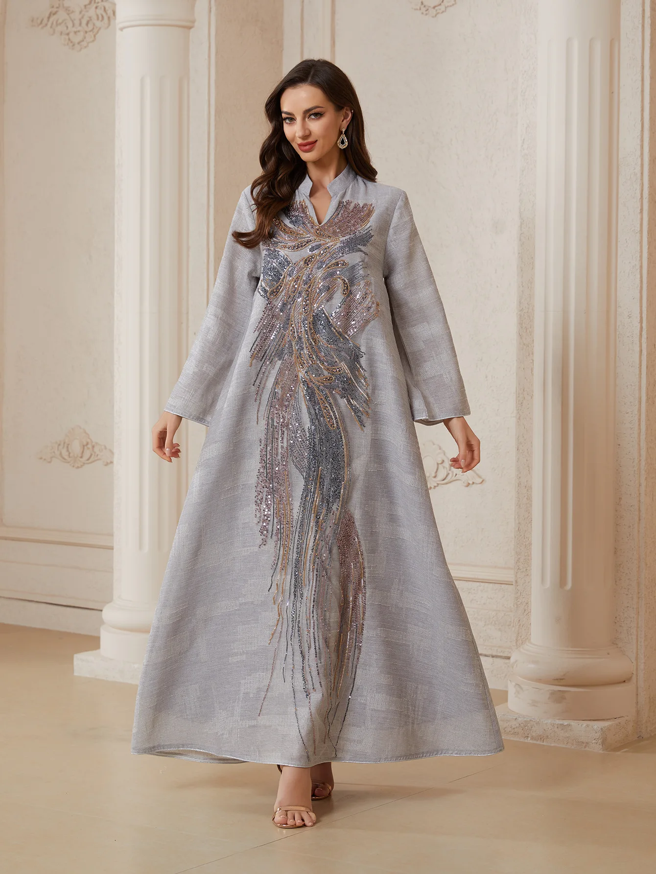 

Дубайская роскошная абайя из сетки с пайетками, вечерняя длинная вышитая абайя, исламская абайя для Рамадана, шелковая джалабия, скромная абайя из тюля, арабская макси-абайя