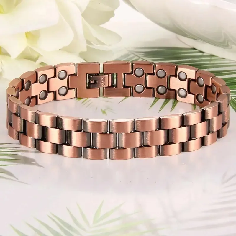 

Double Row Magnets Pure Copper Bracelets 15MM Healing Magnetic Bio Energy Link Chain Men Jewelry