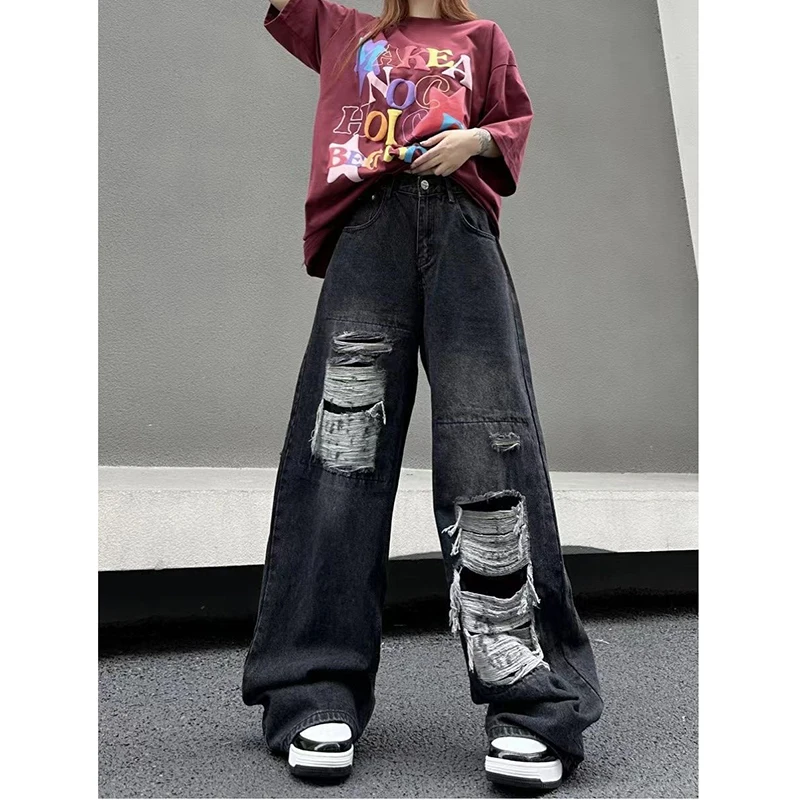 Ripped Baggy Jeans For Women 2023 Summer streetwear Fashion High Waist Boyfriend Jeans For Women Gothic Denim Pants Woman