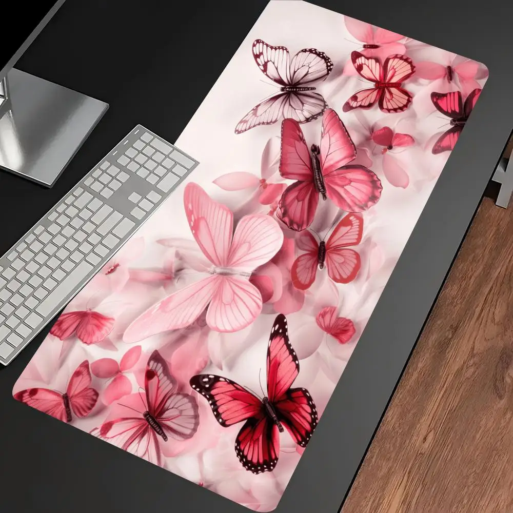 Watercolor Pink Butterfly Large Gaming Mouse Pad Non Slip Rubber Desk Mat Keyboard Mat for PC Laptop Office Home Gamer Setup