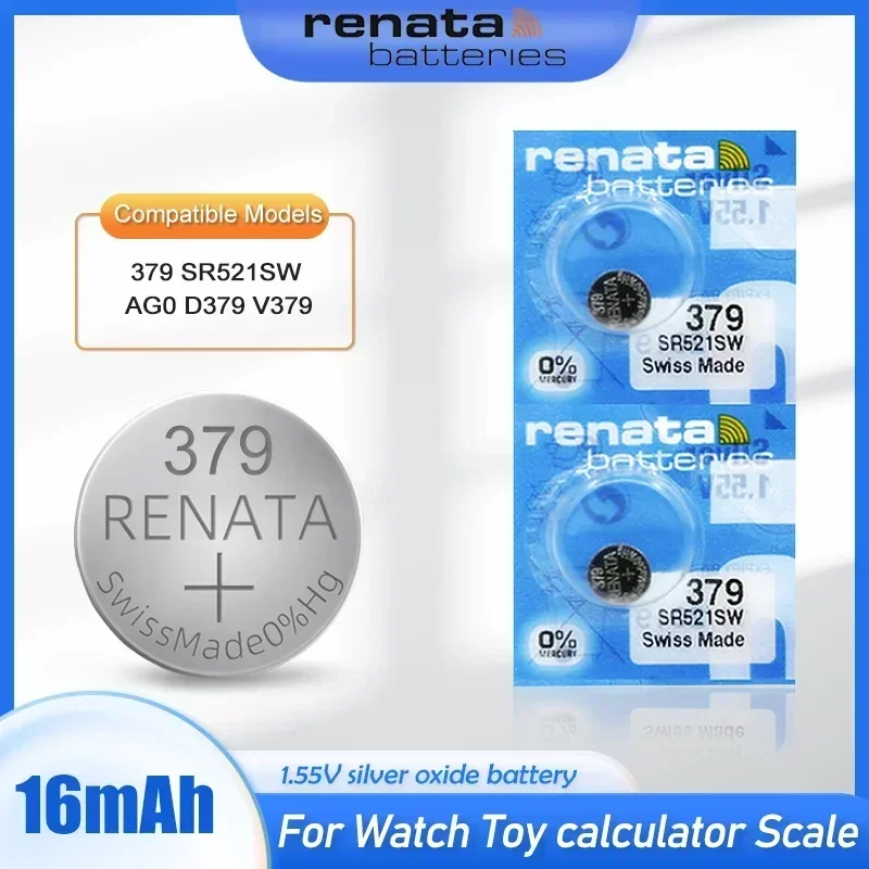 Original Renata 379 SR521SW AG0 D379 SR63 V379 1.55V Silver Oxide Watch Battery For Calculator Remote Button Cell Swiss Made