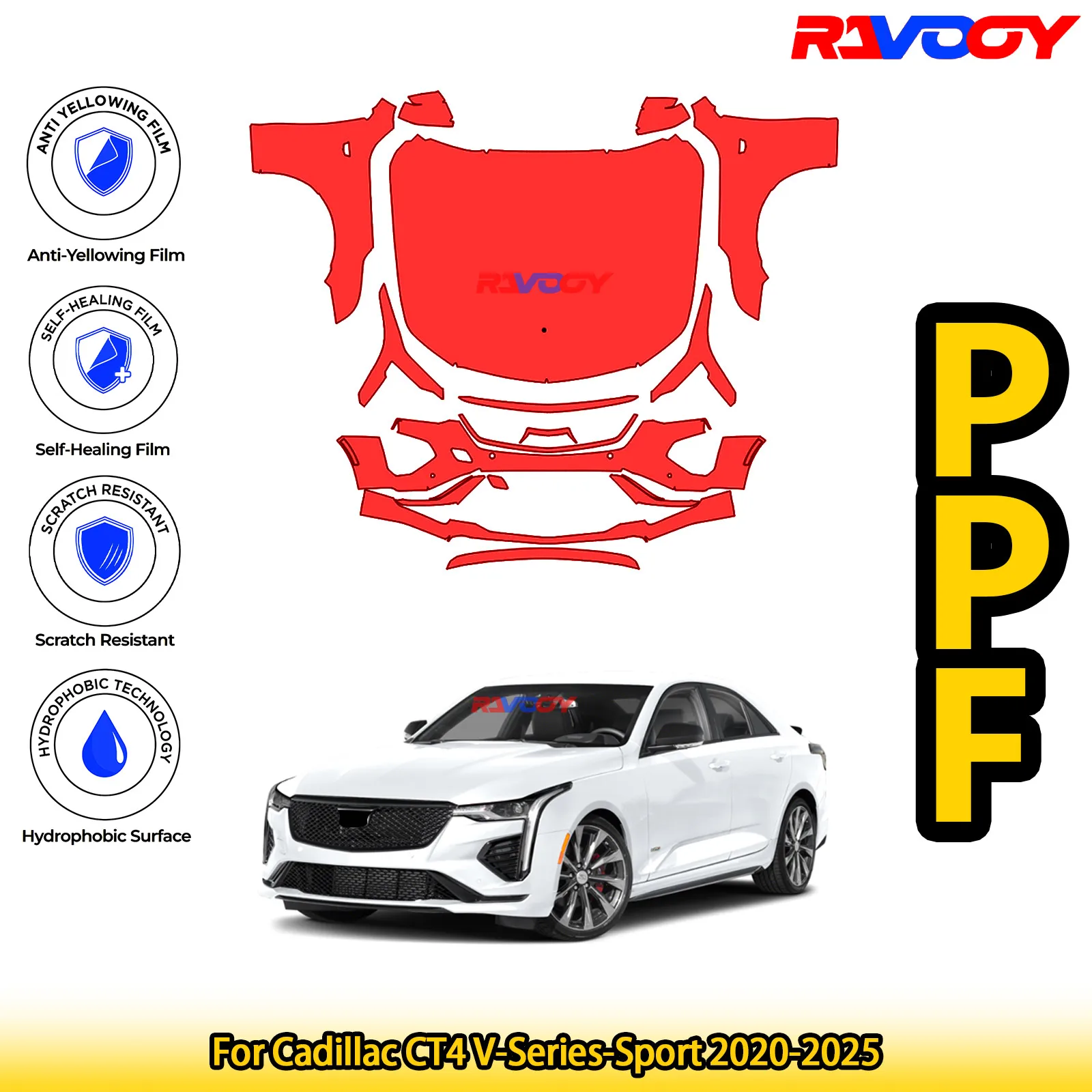 

For Cadillac CT4 V-Series-Sport 2020-2025 Glossy Matte Black Precut front PPF Kit Paint Protection Film