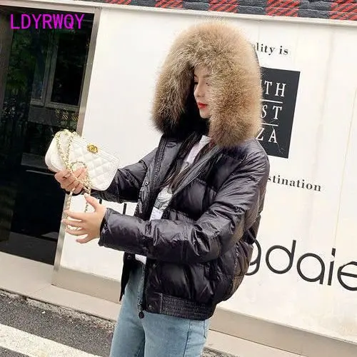 Autumn and Winter 2022 New Women's Hooded Large Wool Collar Cotton Suit Women's Short Thickened Slim Coat