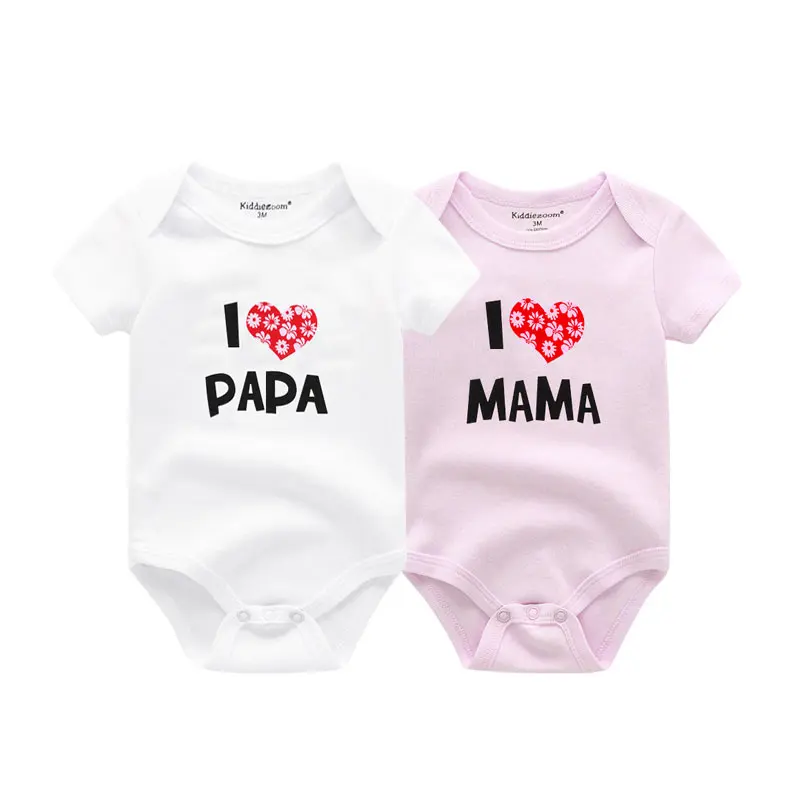 Kiddiezoom 2 Pcs/Lot Four Seasons I love Papa Mama Newborn Boy Girl Bodysuits Soft 100%Cotton Baby onesies Twin Clothes