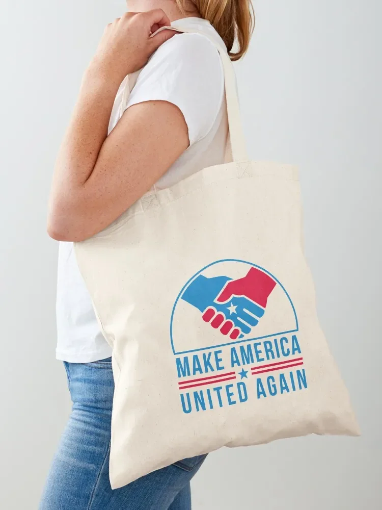 American Hands in Handshake with USA Star and Words Make America United Again Retro Tote Bag Gift bags shopper bags Tote Bag