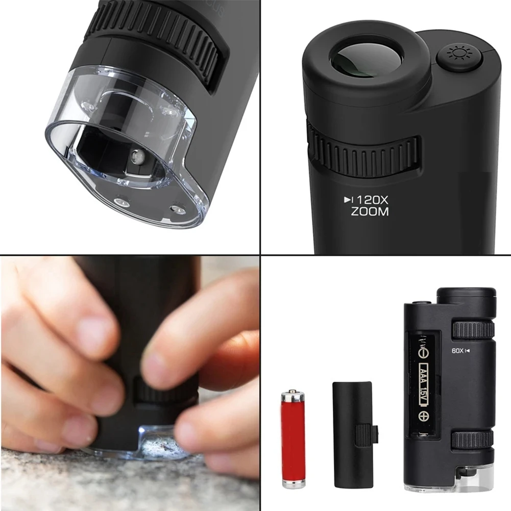 ABUI-Pocket Digital Microscope 60X-120X With AAA Battery, Compact Microscope For Student Science Learning