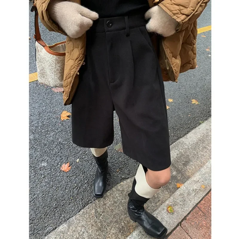 Deeptown Baggy Vintage Shorts Suits Pants Woman Elegant Office Ladies Wide Leg Korean Black Trousers Harajuku Oversized Summer