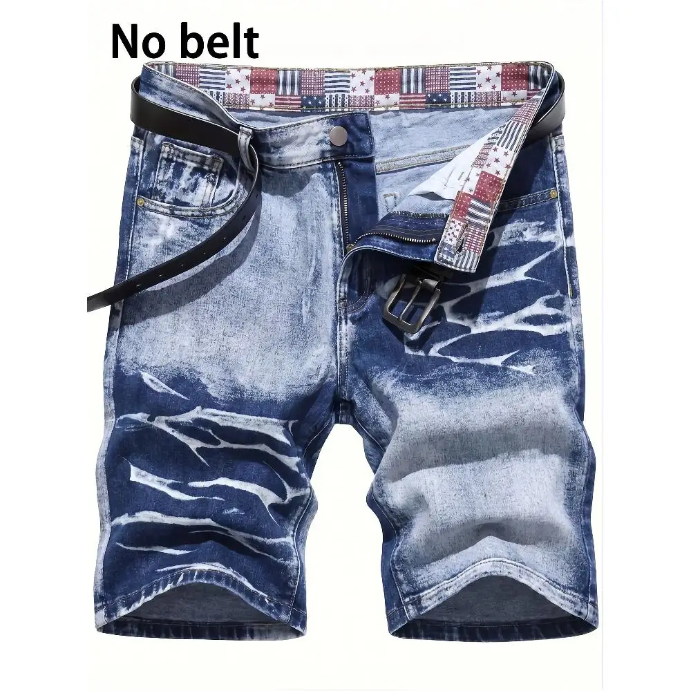 

Men's Spring & Summer Denim Shorts, Washed Vintage Blue, Trendy Refreshing Five-Point Short Pants