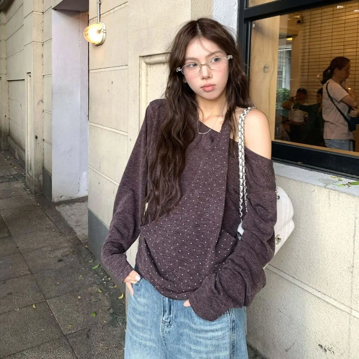 

Striped Tee with Lace Trim Sailor Collar Tie Detail Long Sleeve Top Indie Style Fall Base Layer