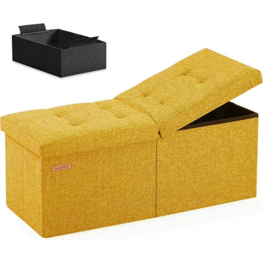 

31.5 Inches Ottoman with Storage Bench, olding Ottoman Bench Small oot Rest Stool, Bedroom Bench with lipping Lid, Linen Gold