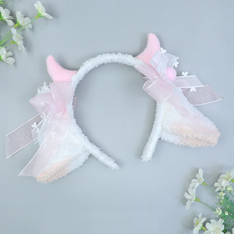 

Sheep Ear Headband Sheep Horn Hair Hoop Bows Decor Sheep Cosplay Ear Hairband Y1QD