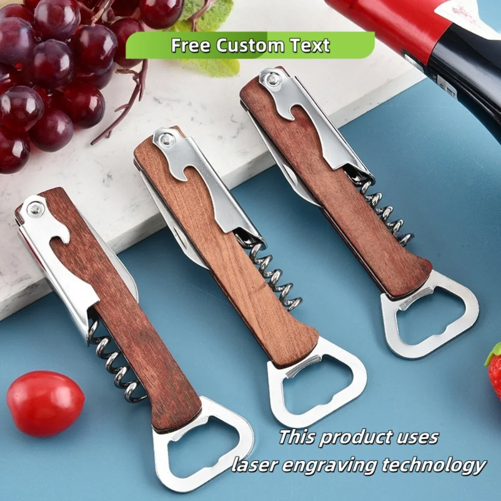 

Custom Wooden And Stainless Steel Bottle Opener Personalized Engraving 3-In-1 Bottle Opener Suitable For Wine And Beer Wholesale