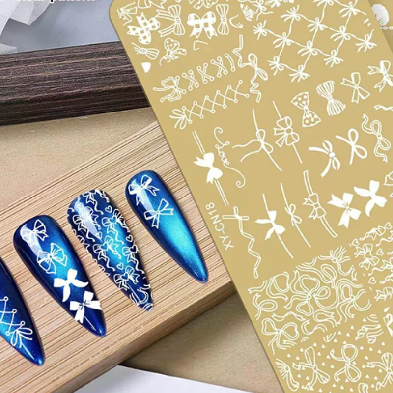 12x6cm Golden Rectangular Nail Stamping Plates Bowknot Butterfly Flower Cat Designs Nail Art Template For DIY Nail Decor Stencil