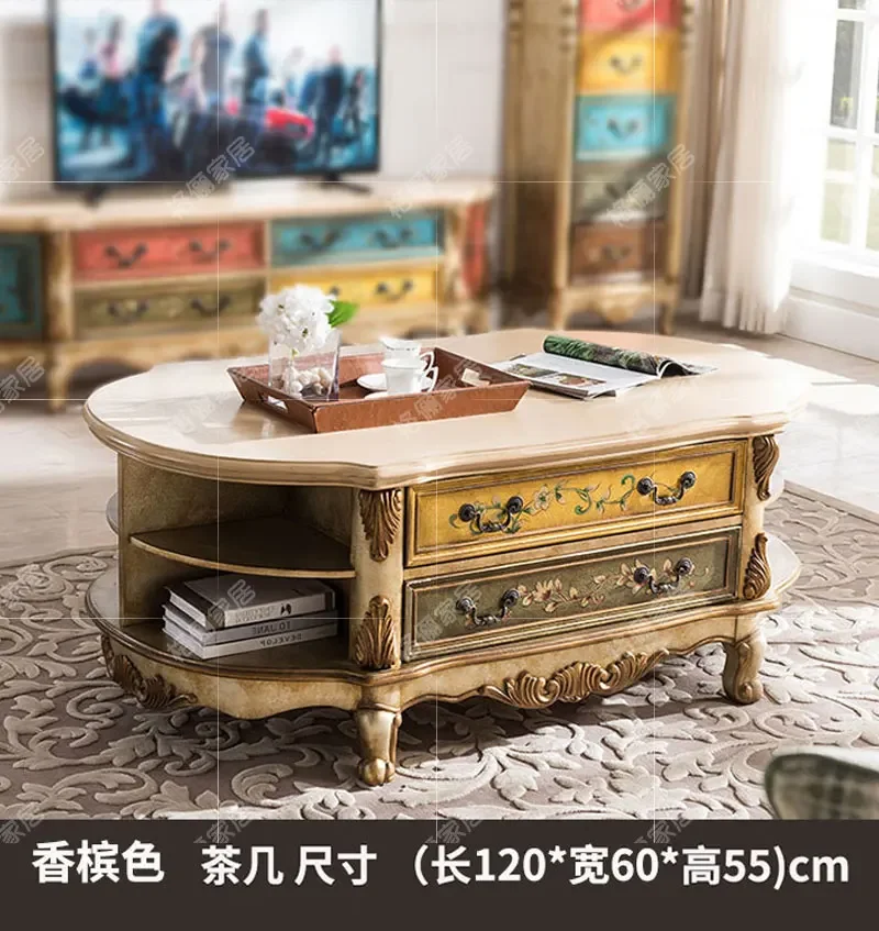 r8.12-painted coffee table solid wood living room full coffee table combination furniture oval coffee table