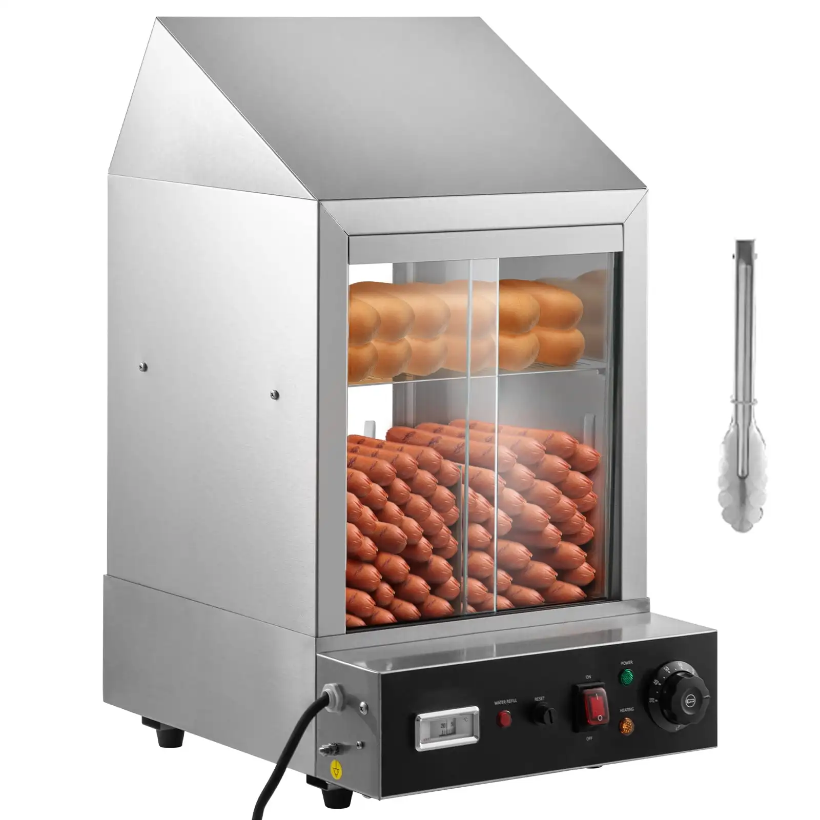 

Commercial Hot 1200W Dog Steamer Electric Bun Warmer 2 Tier w/ Slide Doors