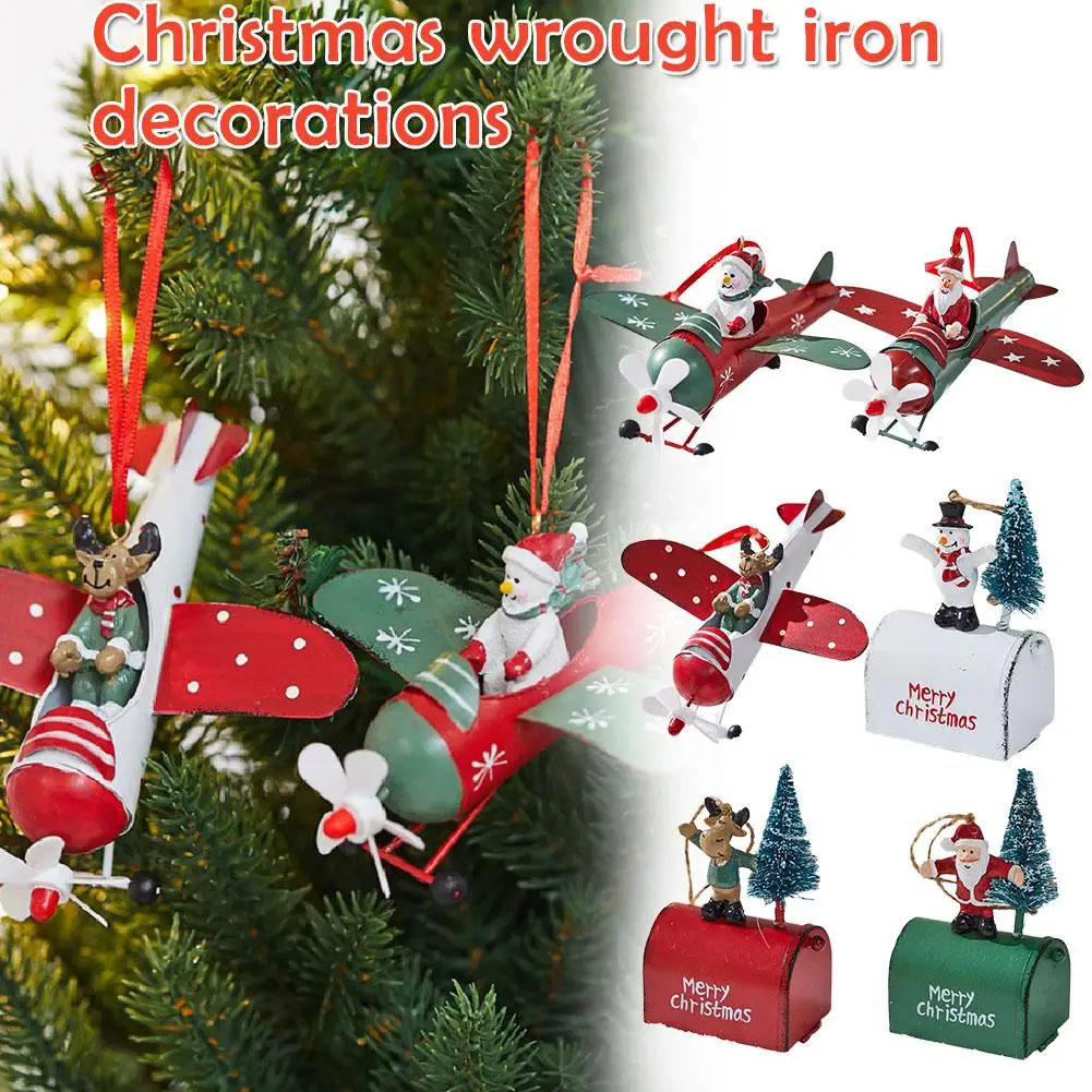 Retro Iron 2024 Christmas Pendant Antique Style Santa Claus Claus Christmas Airplane Party Tree Santa Decor Mailbox Hanging H8R8