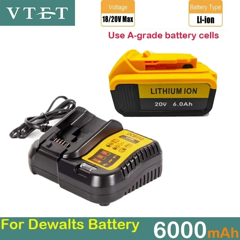 

New 20V 6.0Ah MAX XR 18650 Tool Battery Power Replacement for DeWalt DCB181 DCB182 DCB184 DCB200 18V 6A 18v Battery with Charger