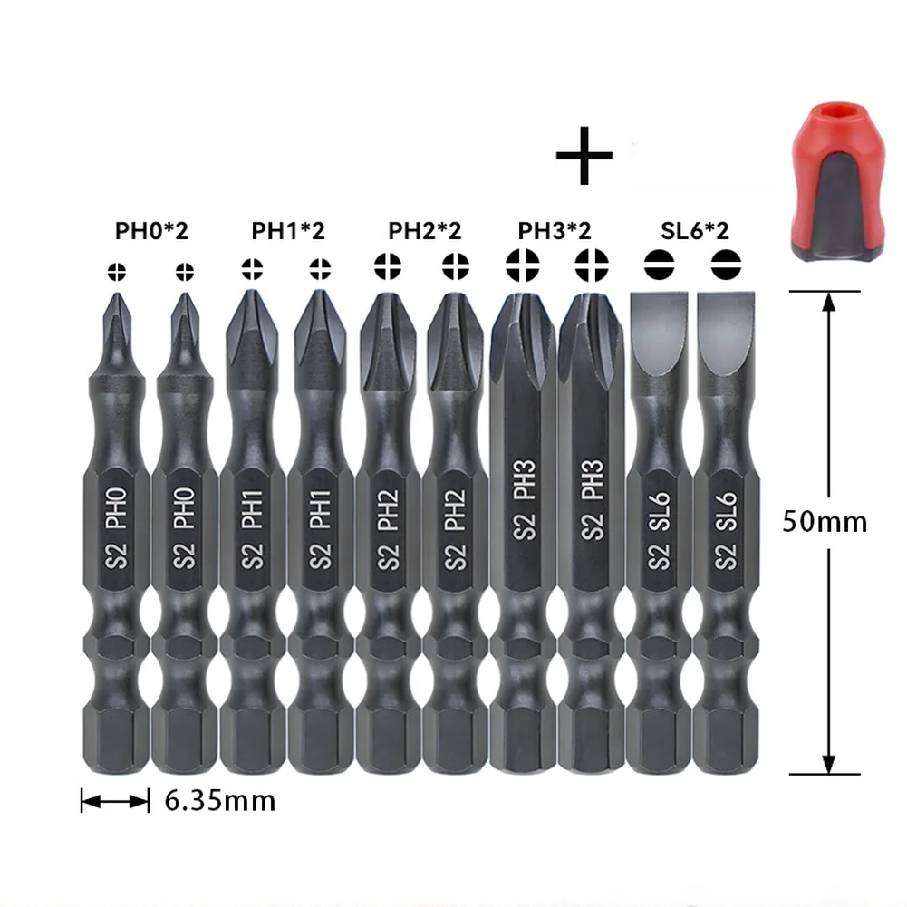 Magnetic PH2 Cross/ Head Screwdriver Bit 50mm Length For 1/4 Inch Hex Shank Power/ Tools Alloy Steel Non-slip Hardness