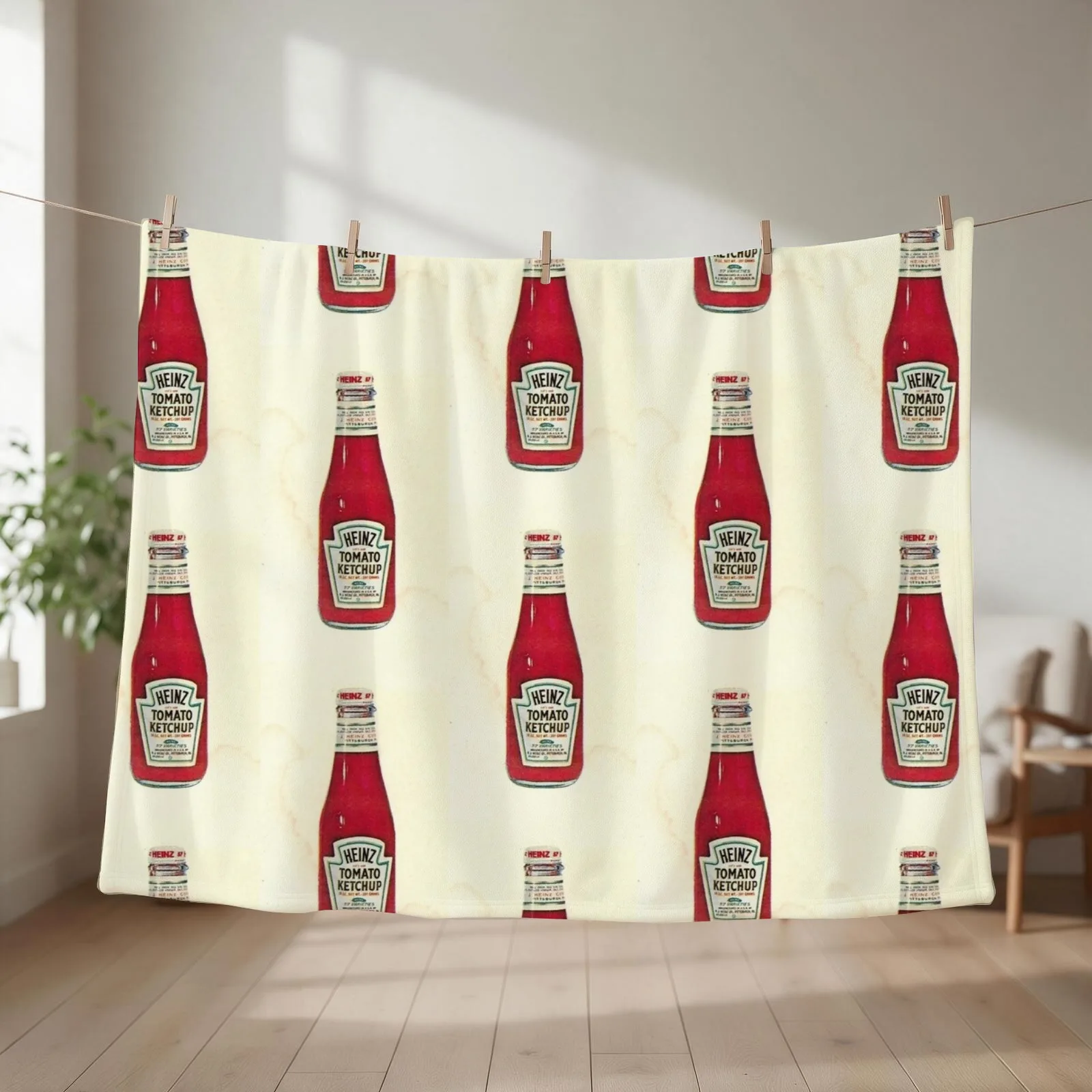 Halftone image of ketchup (catsup) Tomato Ketchup bottle Throw Blanket couch cozy soft plush fuzzy picnic outdoor blanket