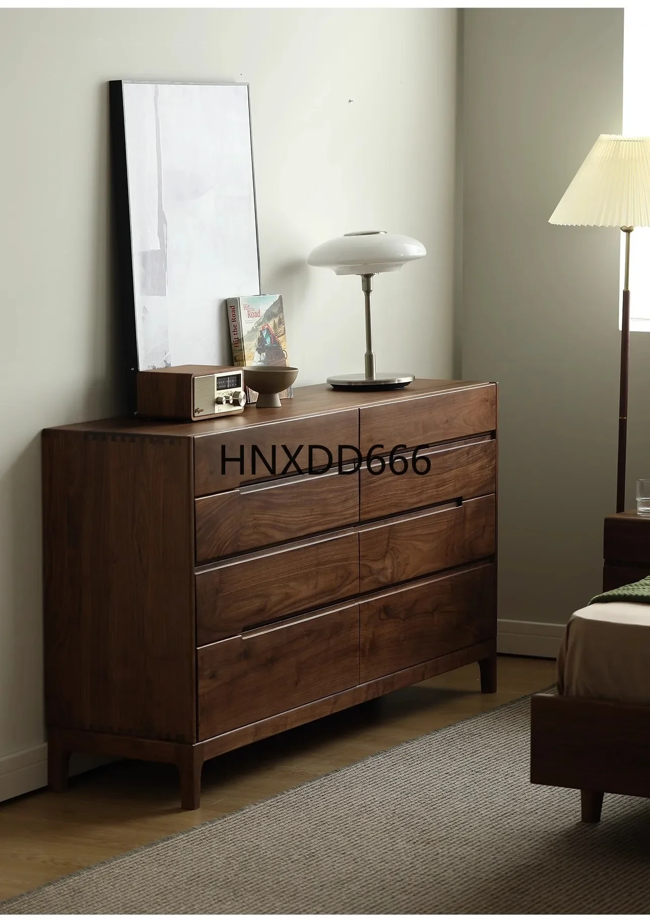 All solid wood eight-bucket cabinet black walnut bedroom storage locker