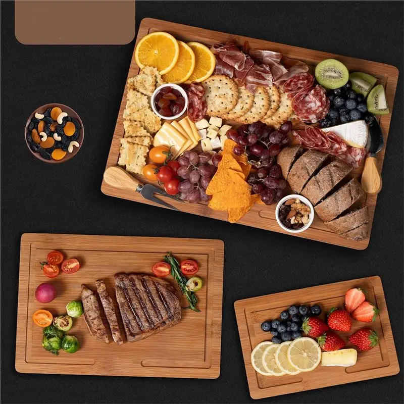 

Bamboo Cutting Board Set For Kitchen, Wood For Meal Prep& Serving With Holder Chopping Board Wood