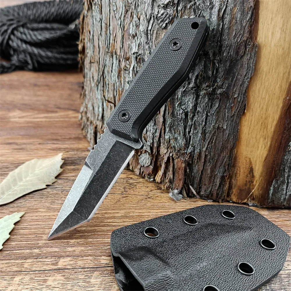 DAR03 Keychain Small Straight Knife Stone Washed 8Cr13mov Fixed Blade G10 Handle EDC Camping Outdoor Tactical Mini Neck Knife