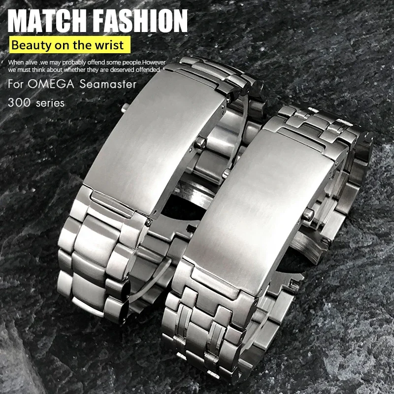316L الفولاذ المقاوم للصدأ 20 مللي متر 22 مللي متر حزام الساعات ل أوميغا ساماستر غواص 300 متر كوكب المحيط الصلبة حزام ساعة اليد أساور فضية