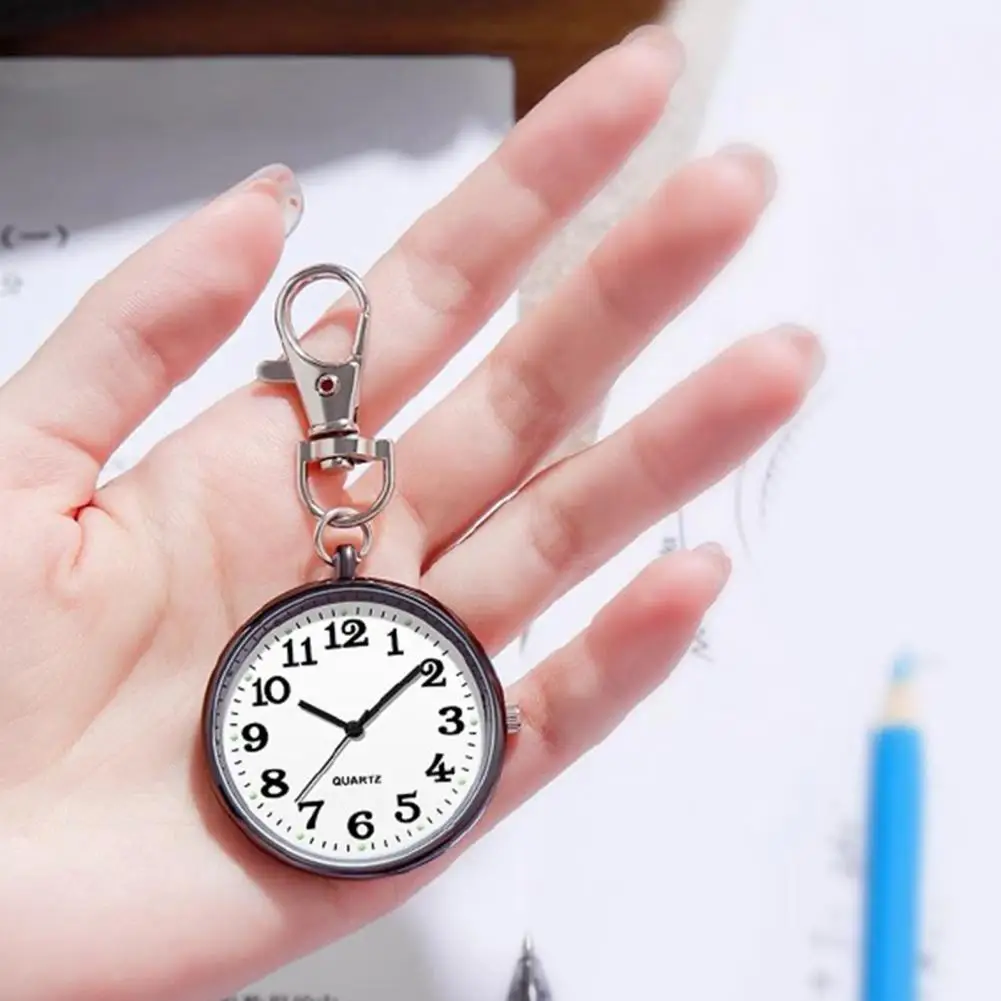Quartz Pocket Watch Keychain Clock Circular Dial High Precision Quartz Movement Pointer Silent Watch Compact Hook Keyring Watch
