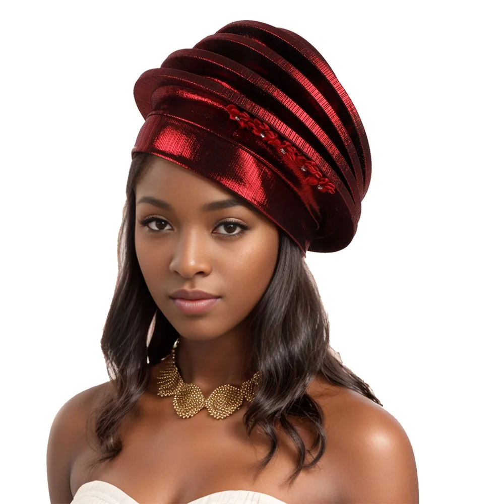 

2024 New African Headtie Turban Nigeria Auto Gele Head Wraps Auto Gele Women's Turban Cap Wedding Geles Muslim Head Wraps Bonnet