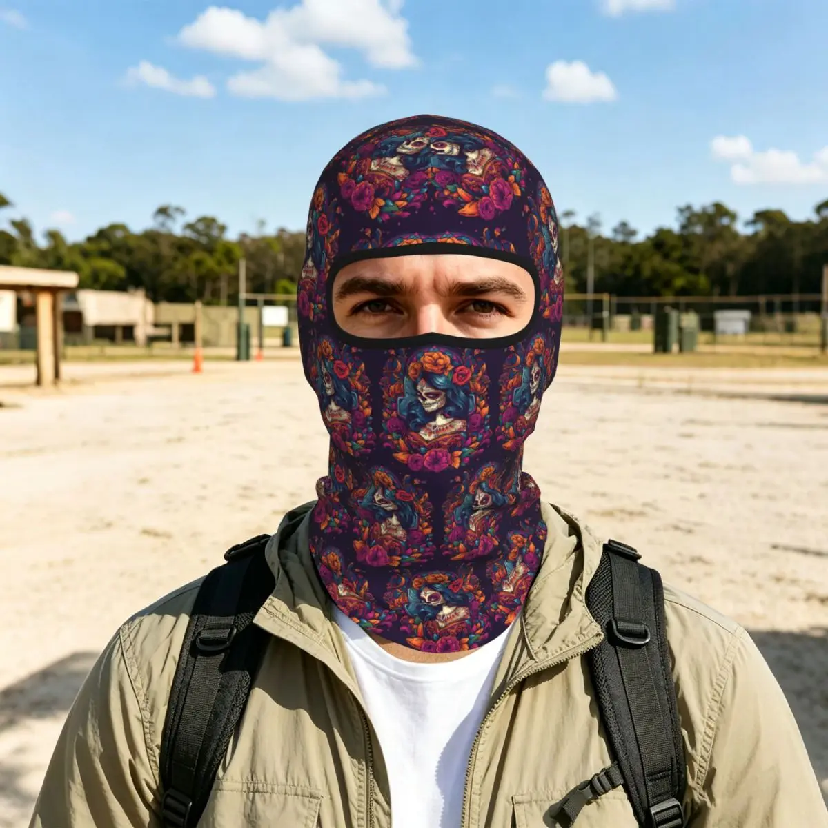 Pasamontañas Delgado con Diseño de Calavera de Azúcar Catrina Mexicana del Día de Muertos, Máscara Facial Completa, Protección Solar y Cubre Cuello para Motociclismo y Ciclismo
