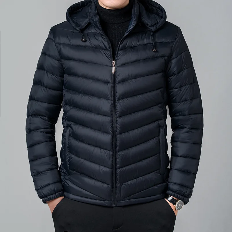 Autumn Winter Men's Hooded Cotton Jacket Solid Color Simple Quilted Thicken Coat American Casual Fashion Warm Jackets