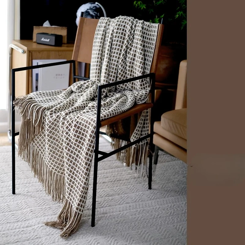 

Waffle Knitted Throw Blanket, INS Style Sofa Cover for Living Room, Bed Runner for Car & B&B, Photography Prop Backdrop Tapestry