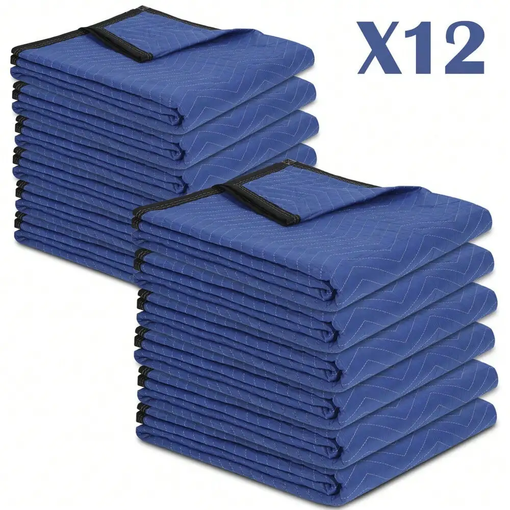 

12 Pack Moving Blankets 80" x 72" Pro Economy Quilted Heavy Duty Furniture Pads