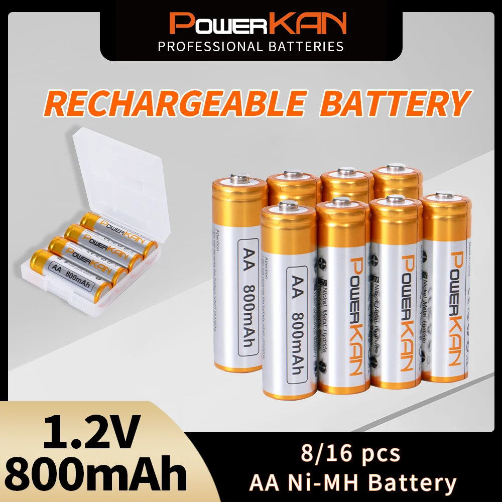 Powerkan AA 800mAh Rechargeable Ni-MH Battery 8pcs For Keyboard Remote Control Gamepad Clock Outdoor Accessories