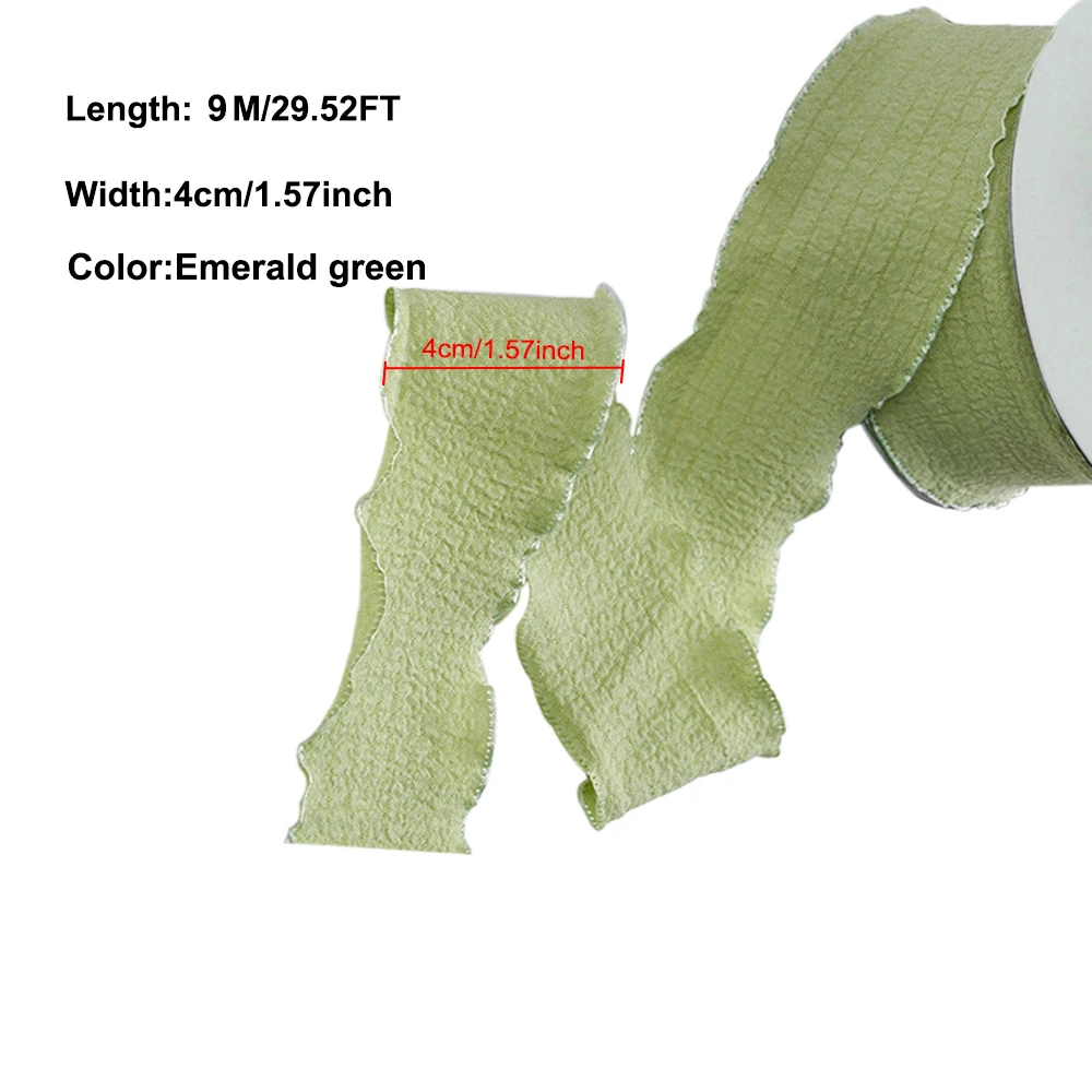 1roll 9M Fishtail Yarn Ribbons Wave Edge Pleated Chiffon Ribbon Gifts Packaging Material Wedding Birthday Party Flower DIY Decor