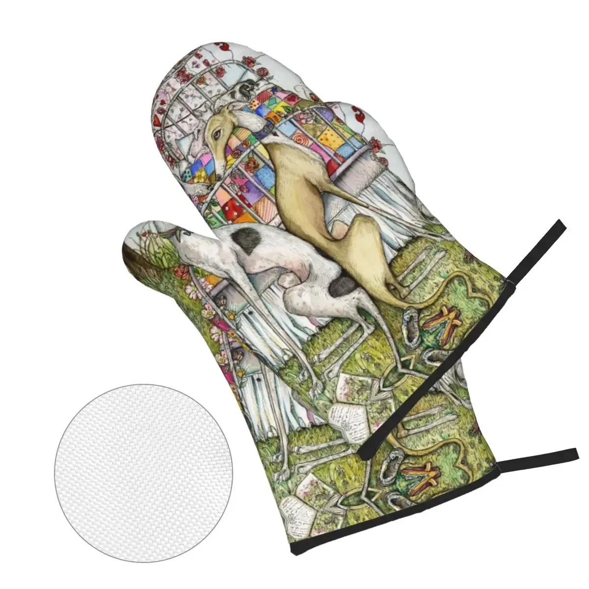 Greyhound Dog Oven Mitts and Pot Holders 4pcs Set for Baking Cooking Non Slip Heat Resistant Hound BBQ Kitchen Gloves Potholders