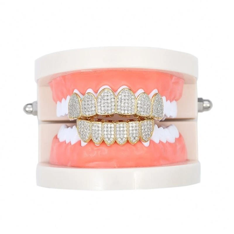 652C Metal Grills for Your Teeth Hip Hop Teeth Grills Top Bottom for Men and Women Teeth Rapper Costume Cosplay