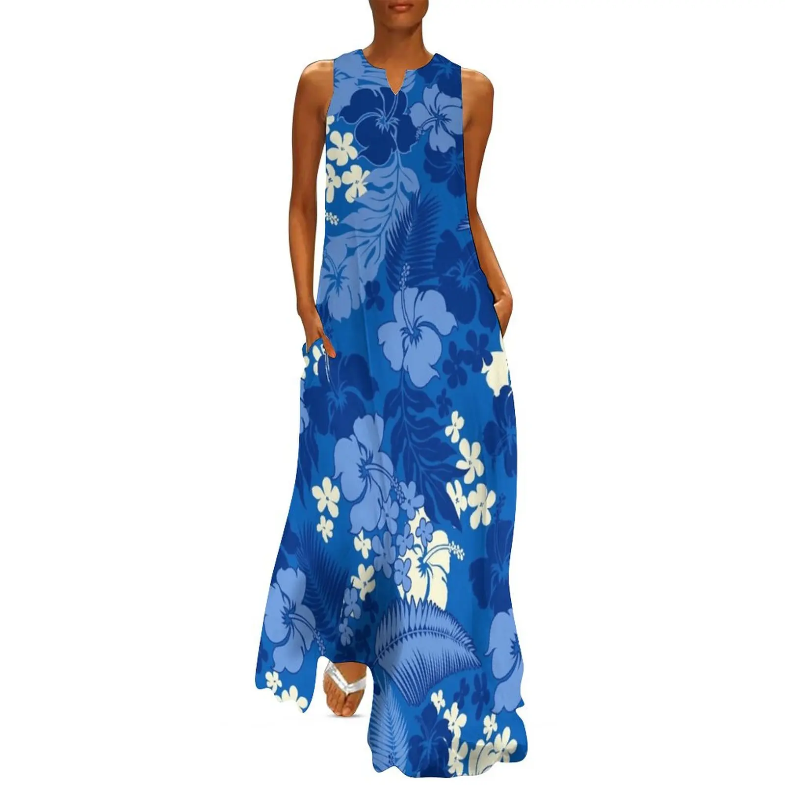 

Kona Bay Hawaiian Hibiscus Aloha Shirt Print - Royal Blue Long Dress summer dresses women 2025 Aesthetic clothing Dress