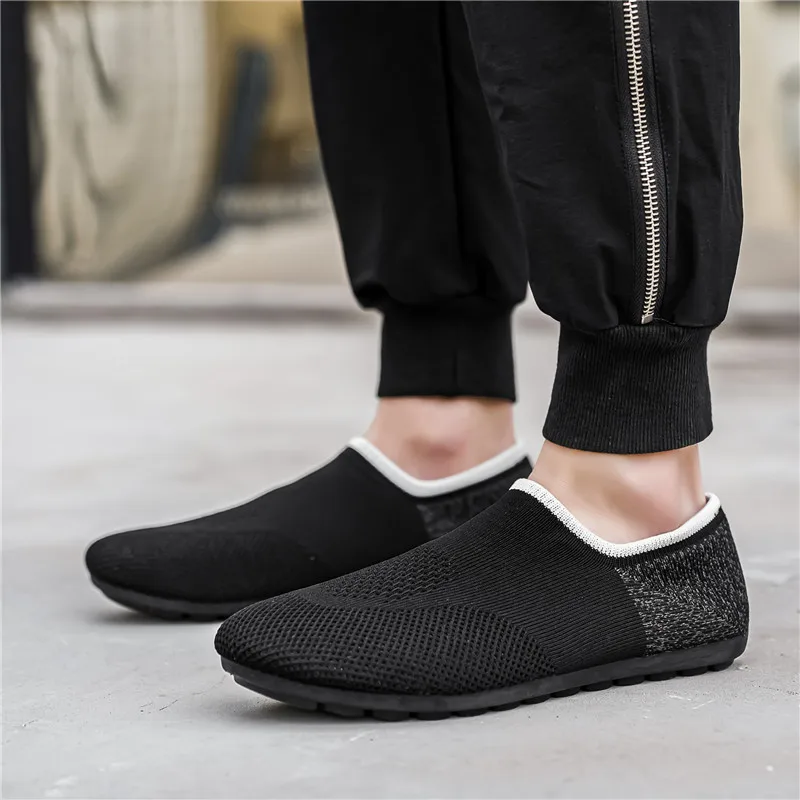 Sapatilhas masculinas de malha respirável, sapatilhas de slip-on planas, cor mista, sapatos estudantis ao ar livre, alta qualidade, primavera