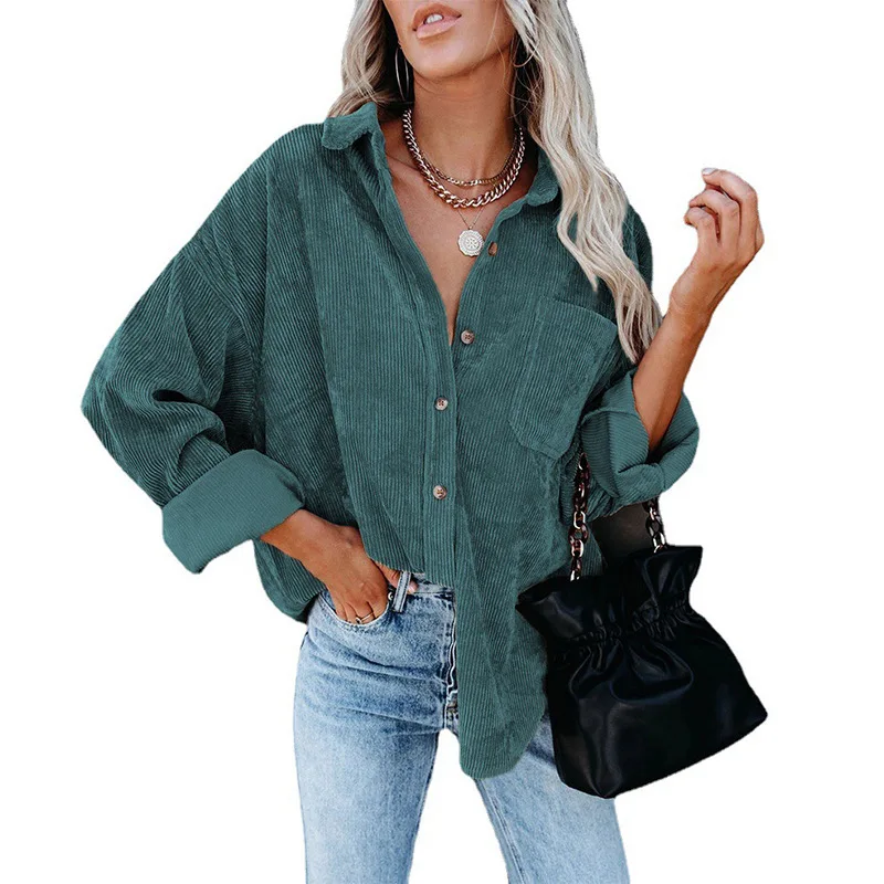 Autumn And Winter Women\'s Shirt Single Breasted Oversized Loose Solid Color Casual Warm Corduroy Shirt For Women