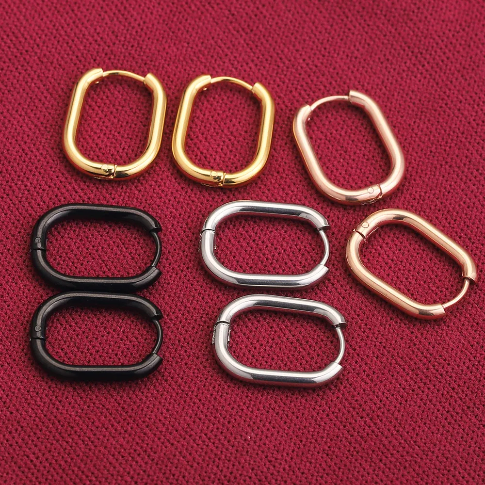 6pcs Stainless Steel Earrings Gold Plated Oval Korean Ear Rings Hoop Earring for Man Women Female Fashion Jewelry Metal Luxury